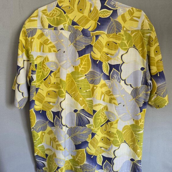 Tommy Bahama Shirt Men’s 100% Silk Hawaiian Floral Palm Fronds Yellow Blue Sz L - Picture 4 of 6